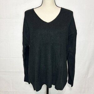 H&M Black Wool Blend Oversized V-Neck Pullover Sweater Size XS Lightweight